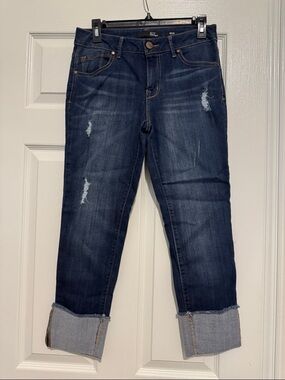 1822 Denim Dark Blue Distressed Cuffed Women’s Jeans
